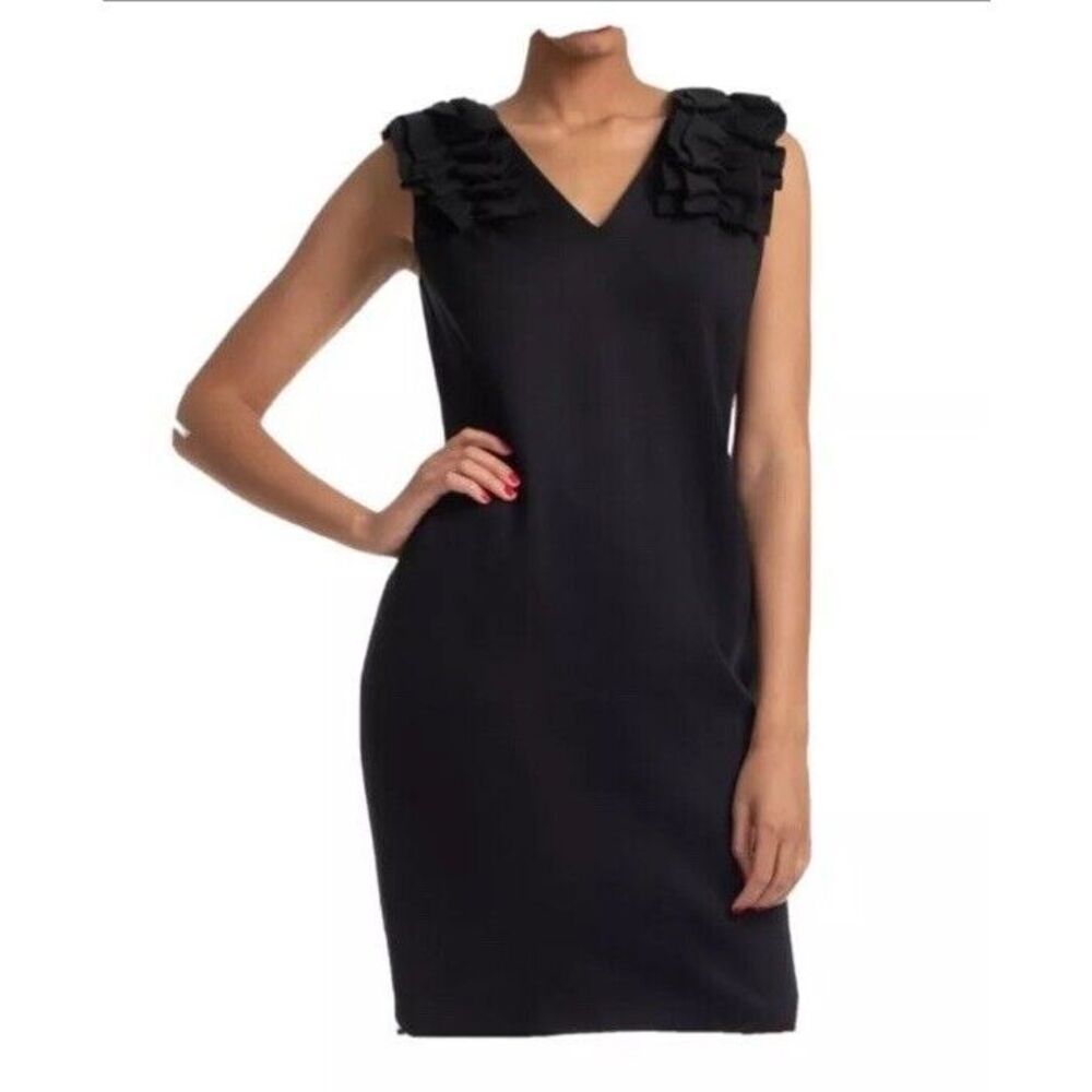 NWT Trina Turk Black Ruffle Sleeve At Last Dress Size S Small Pencil Straight